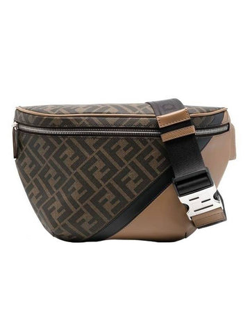 FF Monogram Leather Belt Bag Brown - FENDI - BALAAN.