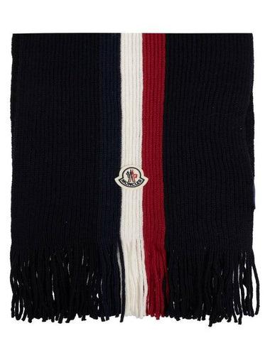 Tricolour Wool Scarf Night Blue - MONCLER - BALAAN 1