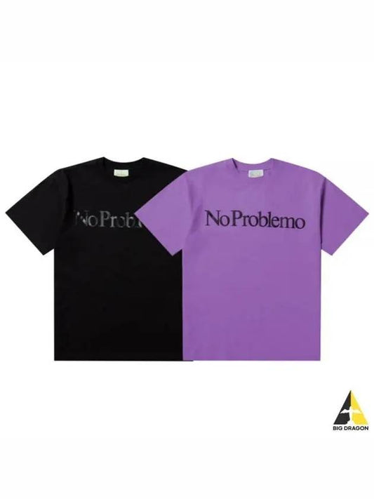 Aries No Problem Short Sleeve T Shirt Black Purple FTAR60002 - ARIES - BALAAN 1
