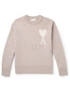 Big Heart Logo Wool Knit Top Light Beige - AMI - BALAAN 2