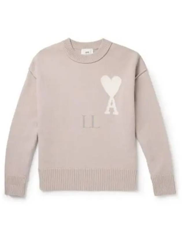 Big Heart Logo Wool Knit Top Light Beige - AMI - BALAAN 2