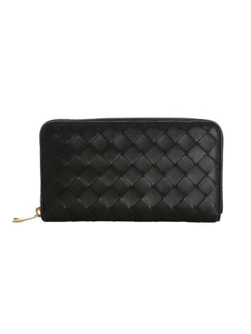 Intrecciato Zipper Around Closure Leather Long Wallet Black - BOTTEGA VENETA - BALAAN 1