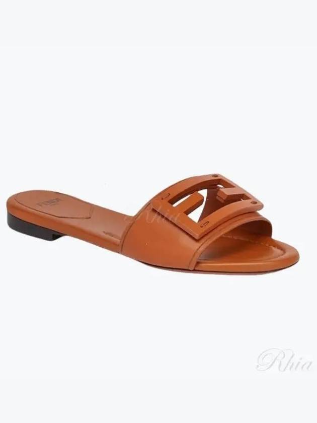 Baguette FF Logo Leather Slippers Brown - FENDI - BALAAN 2