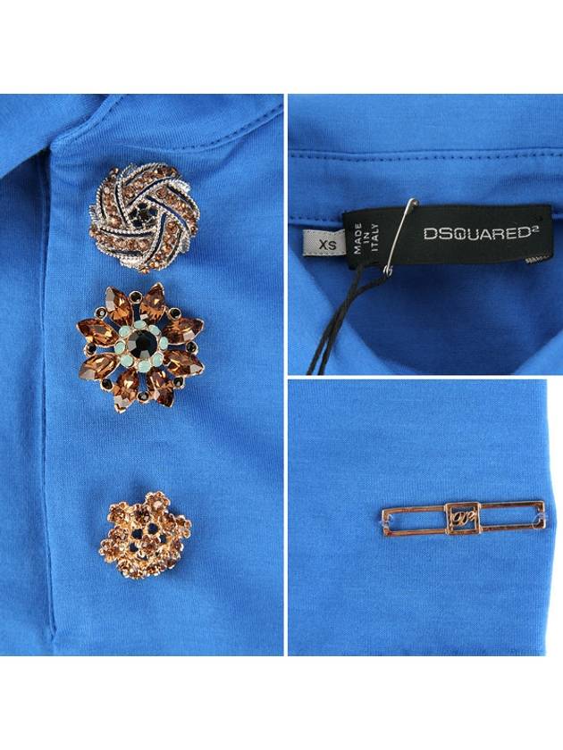 Gem Button Polo Shirt Blue - DSQUARED2 - BALAAN 7