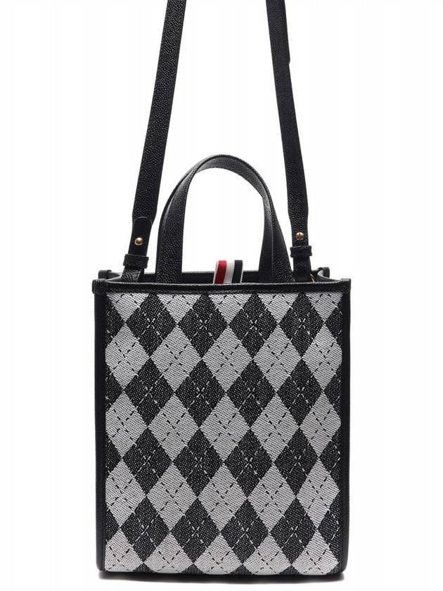 Webbing Stripe Argyle Wool Cotton Jacquard Small Tote Bag Black White - THOM BROWNE - BALAAN 5