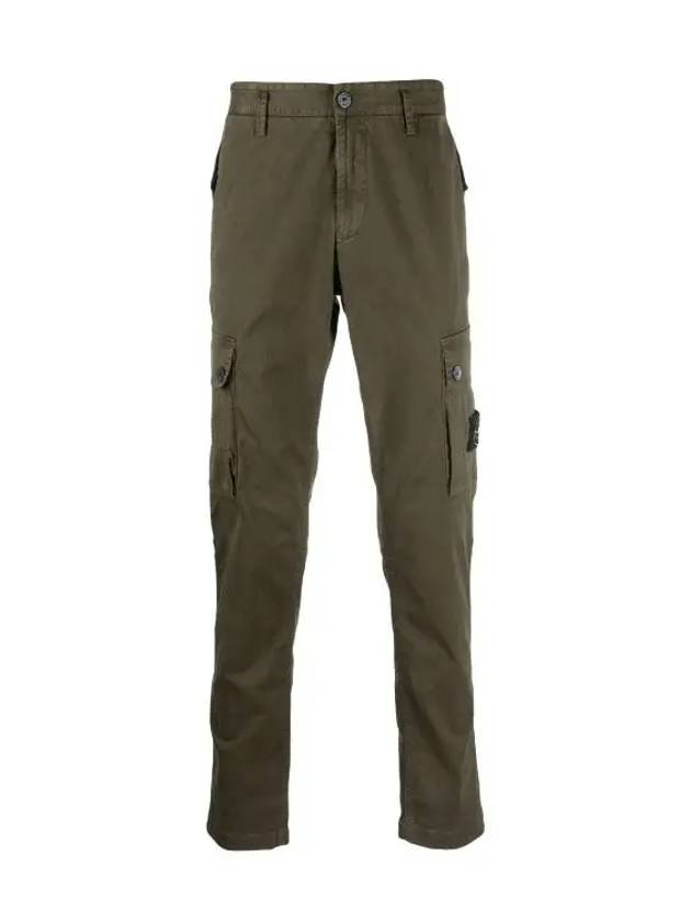 Garment Dyed Old Effect Stretch Broken Twill Cotton Cargo Pants Olive Green - STONE ISLAND - BALAAN 2