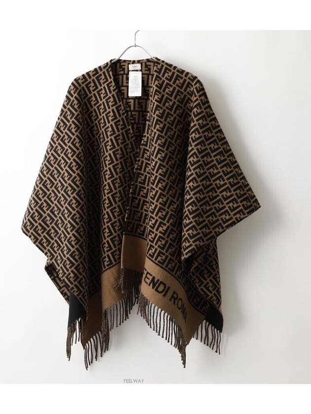 Roma Allover Logo Wool Cashmere Cape Brown - FENDI - BALAAN 6