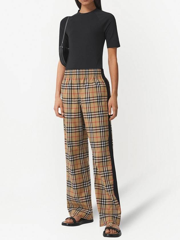 Side Stripe Vintage Check Stretch Cotton Trousers Archive Beige - BURBERRY - BALAAN.