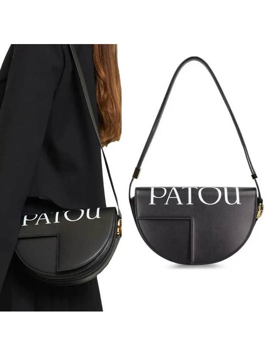 Logo Print Foldover Leather Shoulder Bag Black - PATOU - BALAAN 2