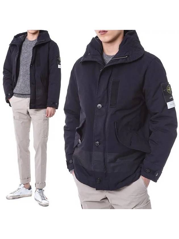 Men's David Wappen Patch Down Hooded Jacket Navy - STONE ISLAND - BALAAN 2