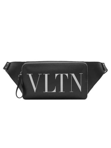 VLTN Logo Smooth Leather Belt Bag Black - VALENTINO - BALAAN 1