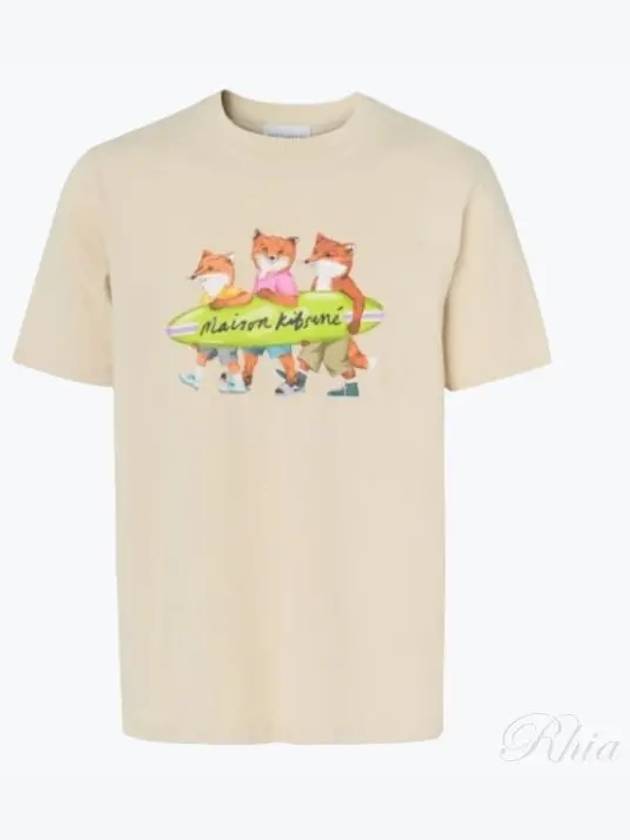 Surfing Foxes Logo Print Short Sleeve T-Shirt Beige - MAISON KITSUNE - BALAAN 2