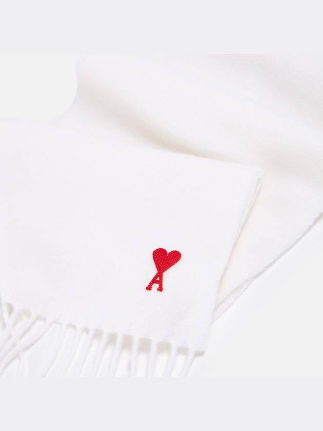 Small Heart Logo Classic Wool Fringe Scarfwhite - AMI - BALAAN.
