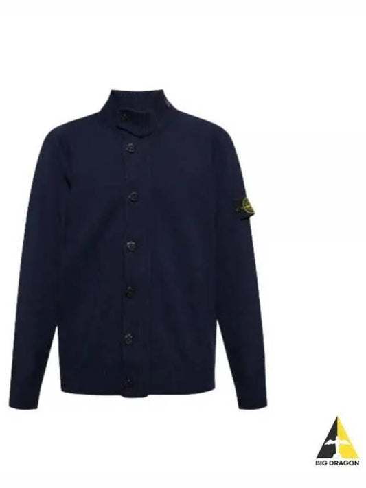 Lambswool Knit Cardigan Navy - STONE ISLAND - BALAAN 2