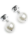 Metal Glass Strass Pearly White Earrings Silver - CHANEL - BALAAN.