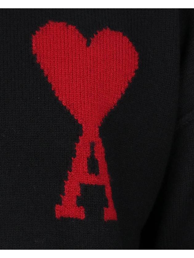 Big Heart Logo Wool Knit Top Black - AMI - BALAAN 7