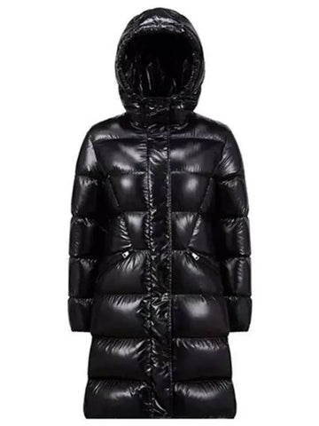 Bellevue logo patch hooded down long padded black women s jacket 270653 - MONCLER - BALAAN 1