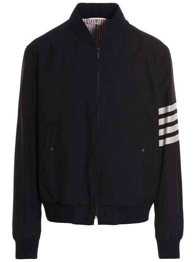 Diagonal Striped Knit Rib Blouson Bomber Jacket Navy - THOM BROWNE - BALAAN 2