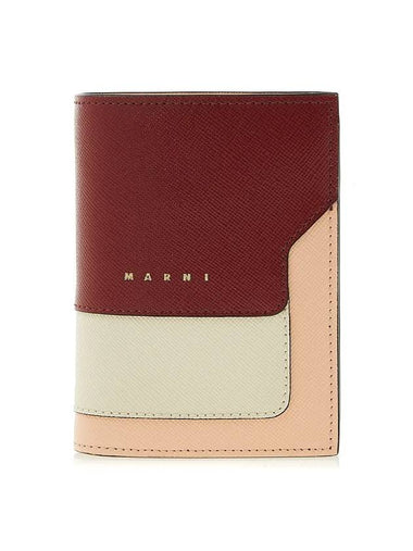 Saffiano Leather Color Block Half Wallet Red - MARNI - BALAAN 1