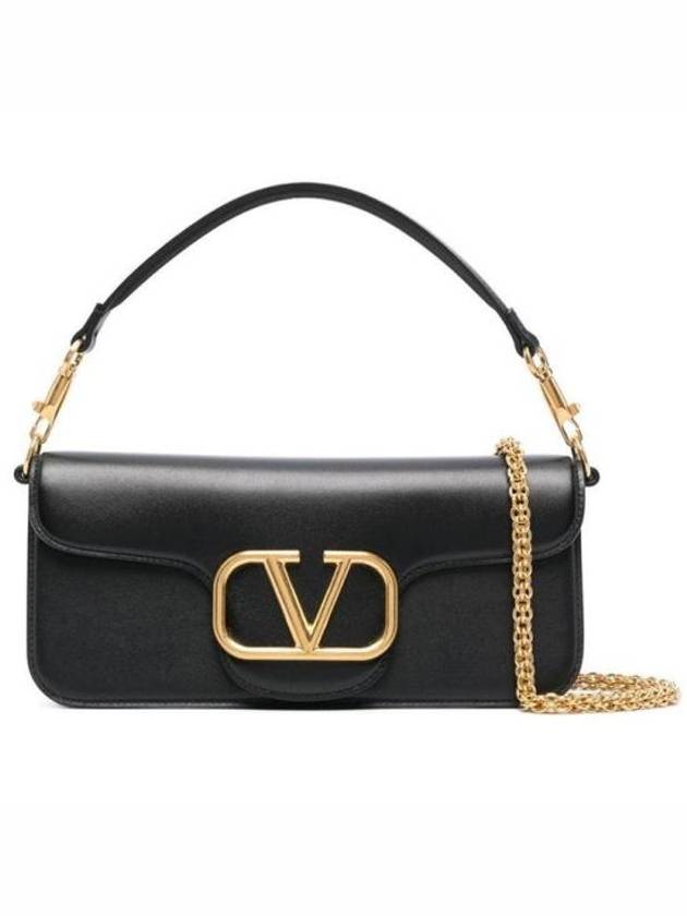 V Logo Chain Leather Shoulder Bag Black - VALENTINO - BALAAN 2