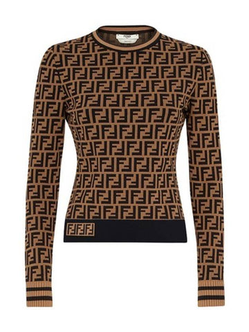 FF Logo Knit Top Brown - FENDI - BALAAN 1