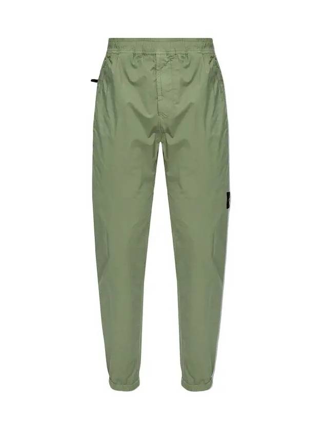 Men's Compass Patch Light Stretch Cotton Canvas Track Pants  Sage Green - STONE ISLAND - BALAAN 2