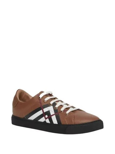 Chevron Check Leather Low Top Sneakers Brown - BURBERRY - BALAAN 2