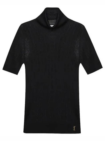 Rib Silk Monogram Short Sleeve Turtleneck Black - SAINT LAURENT - BALAAN 2