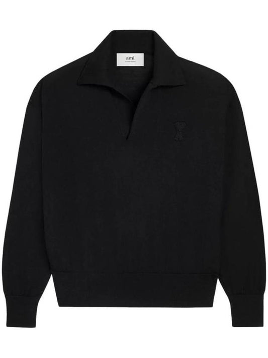 De Coeur Wool Polo Knit Top Black - AMI - BALAAN 1