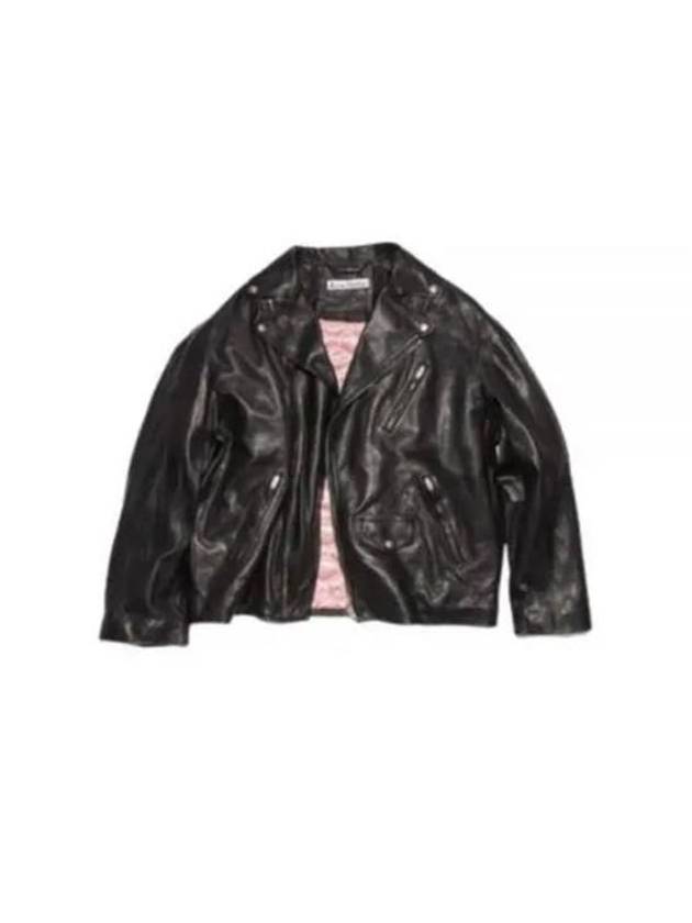 Off Centre Zip Leather Biker Jacket Black - ACNE STUDIOS - BALAAN 2