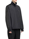 Logo Plaque Silk Blend Zip-Up Jacket Black - PRADA - BALAAN 4