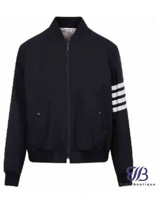 Diagonal Striped Knit Rib Blouson Bomber Jacket Navy - THOM BROWNE - BALAAN 2