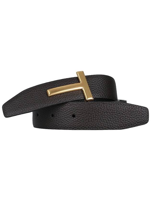 T Logo Reversible Leather Belt Black Brown - TOM FORD - BALAAN 3