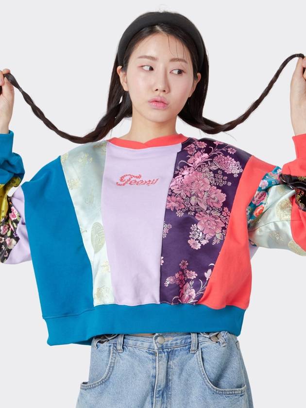 Korean Fabric Patchwork Crop Sweat Shirt - TEENYTIGER - BALAAN 2