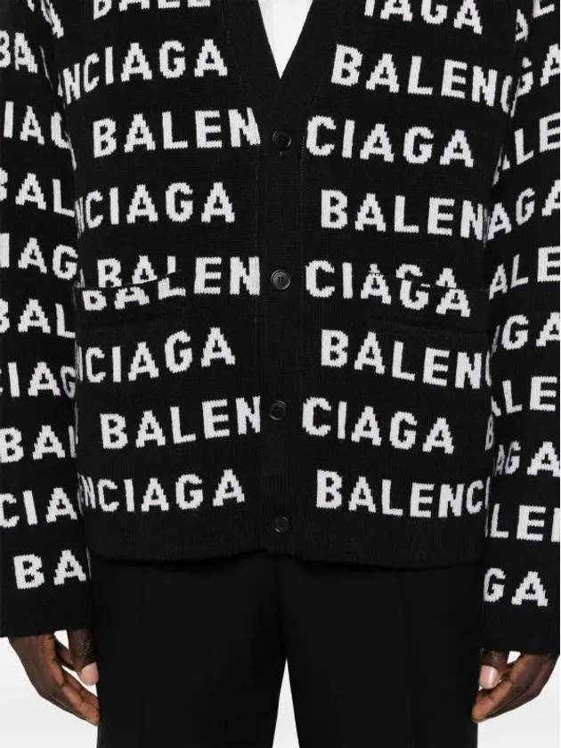 Logo Intarsia V Neck Cardigan Black - BALENCIAGA - BALAAN 4