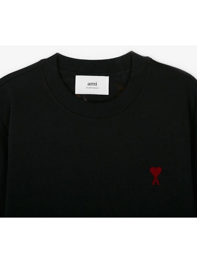 Chain Stitch Heart Logo Long Sleeve T-Shirt Black - AMI - BALAAN 4