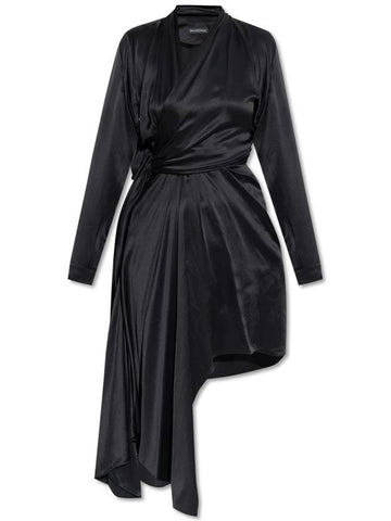 Balenciaga Asymmetrically Cut Silk Dress, Women's, Black - BALENCIAGA - BALAAN 1