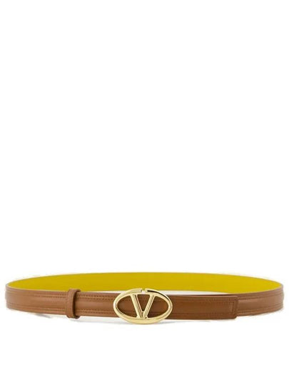 V Bold Edition Leather Belt Yellow Brown - VALENTINO - BALAAN 2