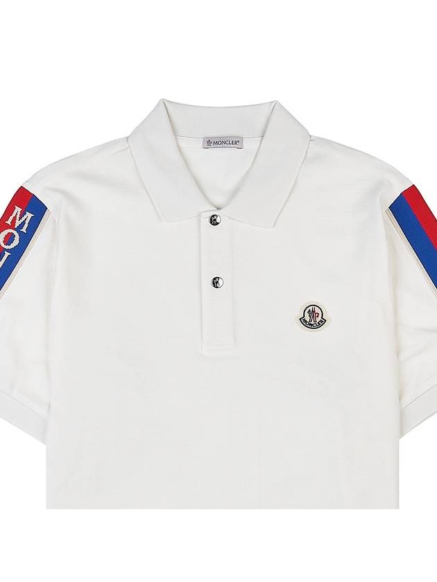 Stripe Trimming Logo Short Sleeve Polo Shirt White - MONCLER - BALAAN 4