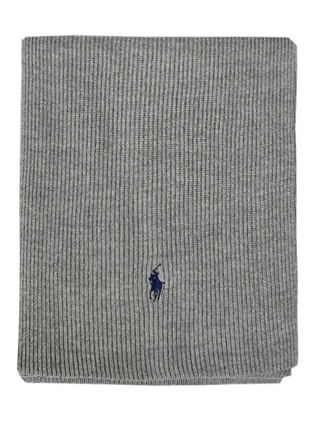 Embroidered Pony Logo Ribbed Muffler Grey - POLO RALPH LAUREN - BALAAN 4