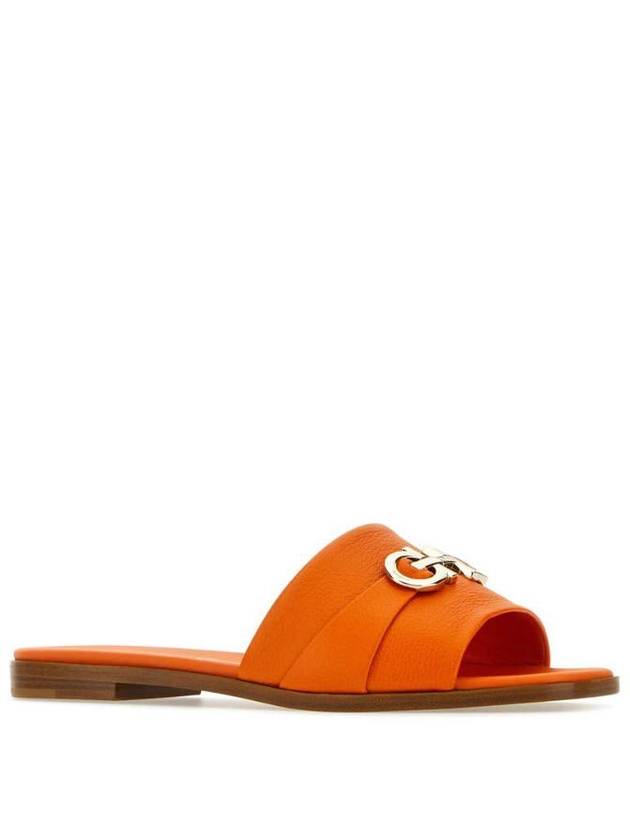 Gancini Leather Slippers Orange - SALVATORE FERRAGAMO - BALAAN 3