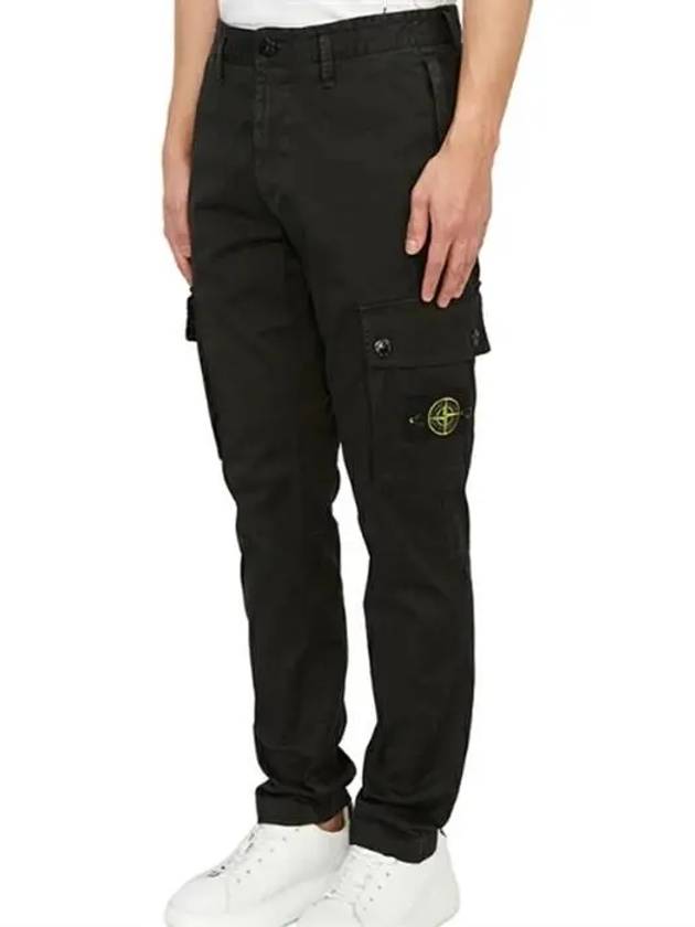 Garment Dyed Old Effect Stretch Broken Twill Cotton Cargo Pants Black - STONE ISLAND - BALAAN 3