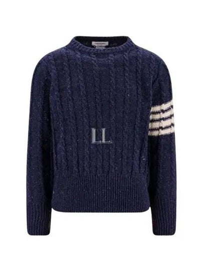 Donegal Twist Cable 4-Bar Classic Crewneck Knit Top Blue - THOM BROWNE - BALAAN 2