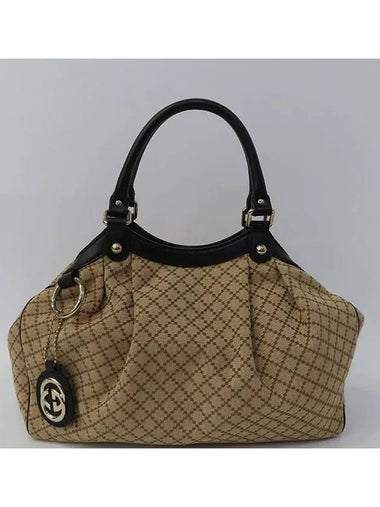 211944 Brown jacquard black leather trim Suki tote bag - GUCCI - BALAAN 1