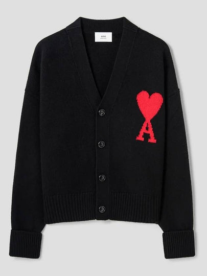 Big Heart Logo Wool Cardigan Black - AMI - BALAAN 2