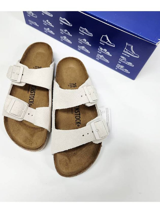 Arizona Suede Leather Slippers Antique White - BIRKENSTOCK - BALAAN 2