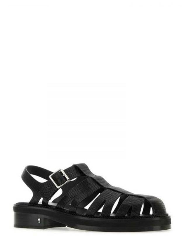 Caged Leather Sandals Black - AMI - BALAAN 2