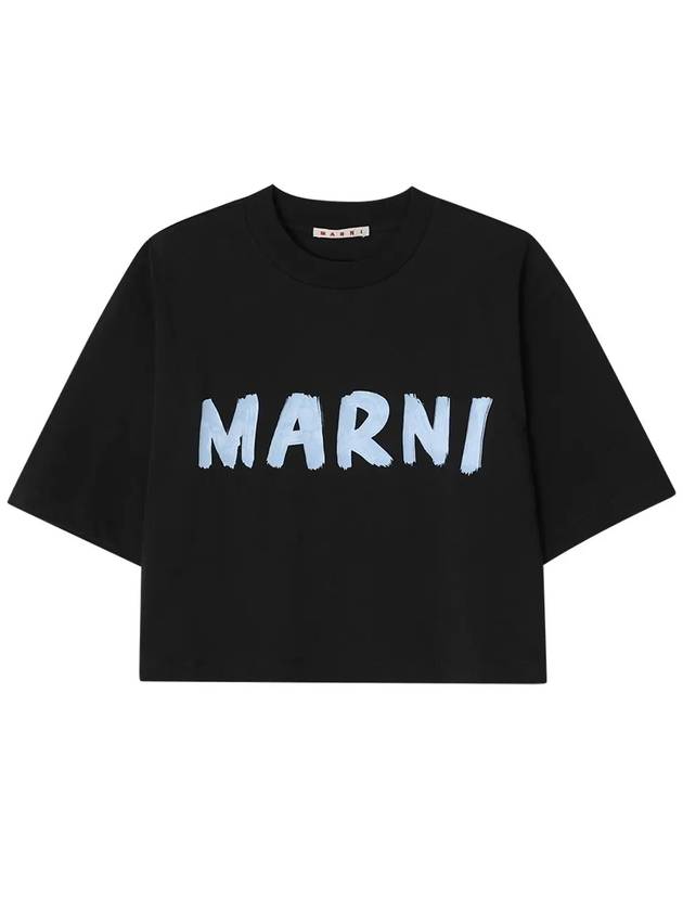 Logo Print Cropped Short Sleeve T-Shirt Black - MARNI - BALAAN 6