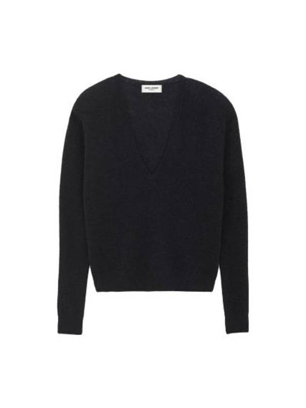 V-Neck Wool Knit Top Black - SAINT LAURENT - BALAAN 2