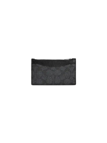 Signature Canvas Zip Card Wallet Grey - COACH - BALAAN 1